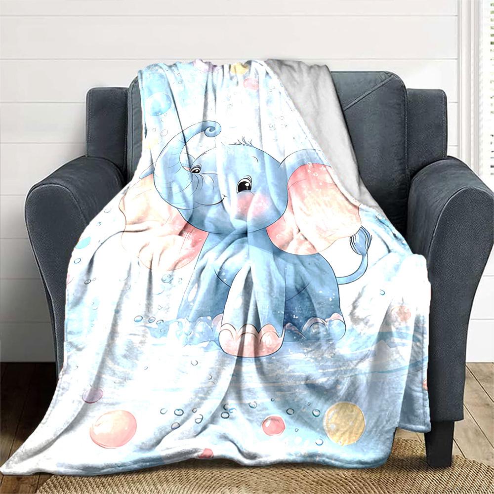 1pc Elephant Name Blanket Lightweight Flannel Throw for Sofa Bed Travel Camping Livingroom Office Couch Chair