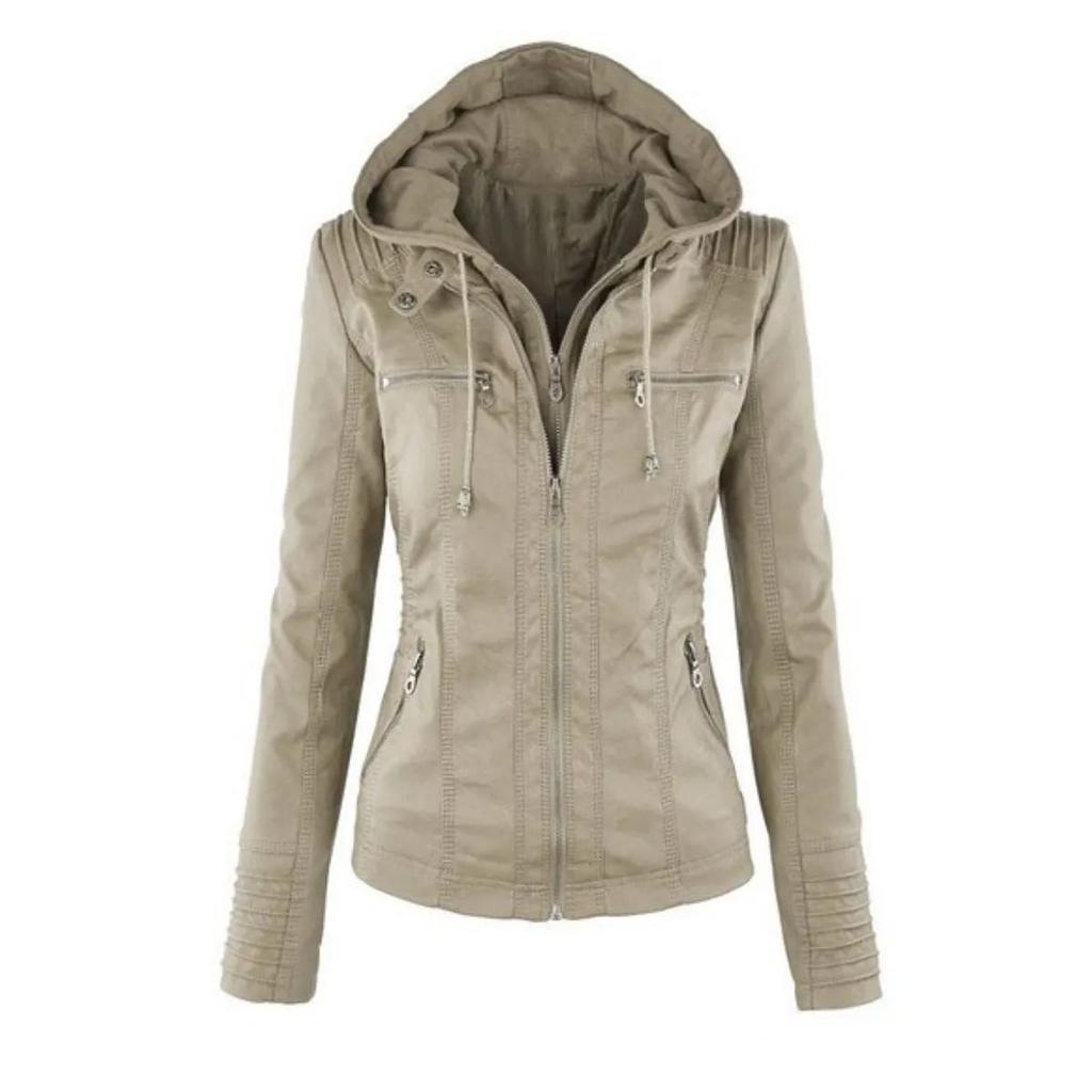 Women's Spring and Autumn PU Leather Jacket Plus Size Slim Solid Color Jacket Casual Jacket