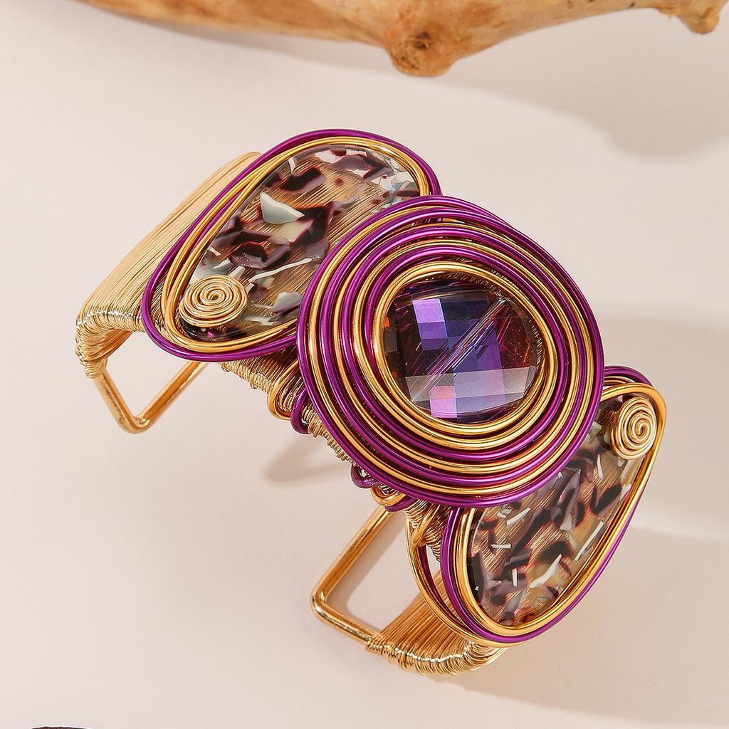 

European Style Wide Open Bracelet With Electroplated Metal For Womens Fashion Accessory фиолетовый