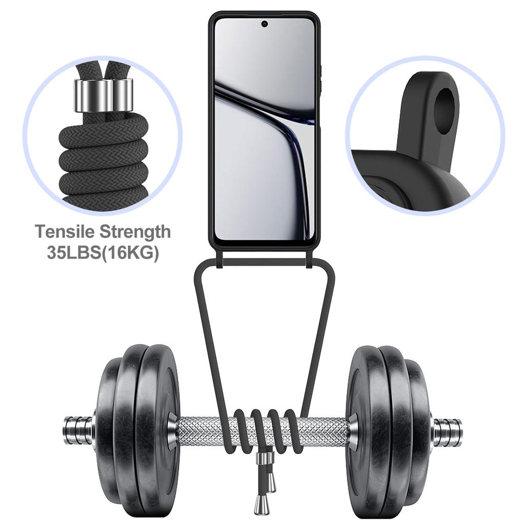 For Realme C65 4G Case Liquid Silicone Card Holder Back Phone Cover with Lanyard