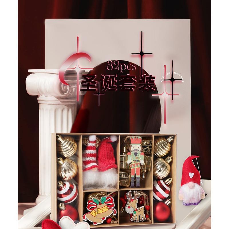 32ks/sada Sada vánočních ozdob na stromeček Elektrogalvanicky pokovené Malované Závěsné dekorace na Vánoce Narozeniny Dřevo Tkanina PS Sváteční dekorace