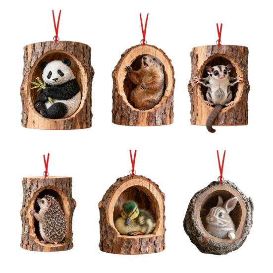 Yousheng 6-teiliges Weihnachtsbaumschmuck-Set mit Waldtiermotiven (Eichhörnchen, Affe, Koala) aus Acryl zum Aufhängen – ideal als Weihnachtsbaumdekoration.