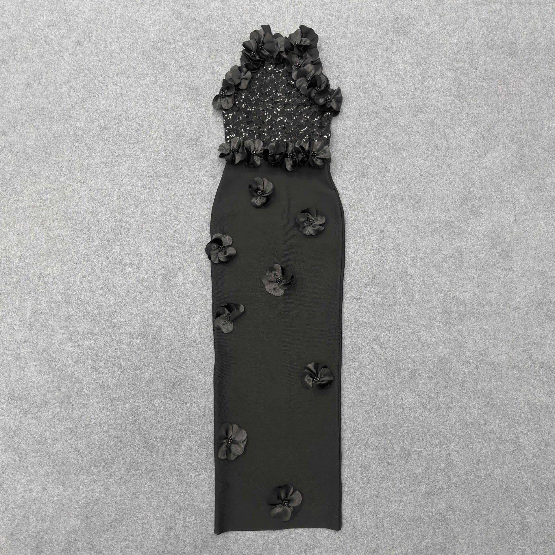 Elegant Women s Sequin Bandage Evening Dress Large чёрный