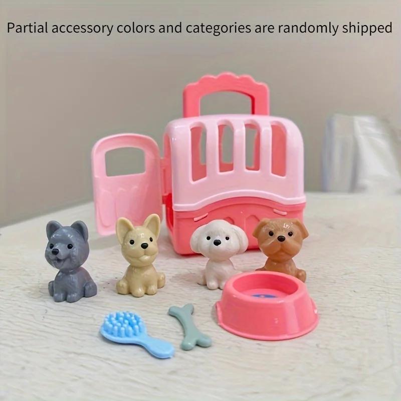 8pcs/set Children  Playing House Toys Dog Pet Basket,  Dog Doll Set Dog Cage,  Feeding Pets Puppies and Cats Take Showers