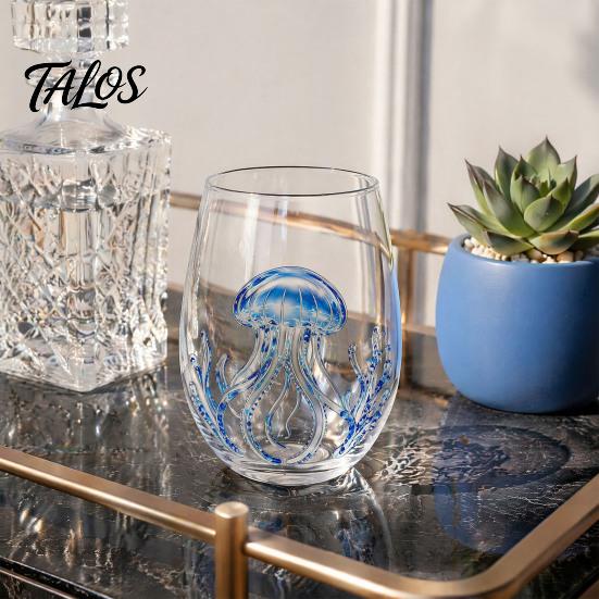 Durchdachtes Geschenk für Meeresliebhaber Meeresbewohner-Thema Klares Glas-Becher, Handgefertigtes Bemaltes Glasware, Handgefertigtes Borosilikatglasware Kreativ