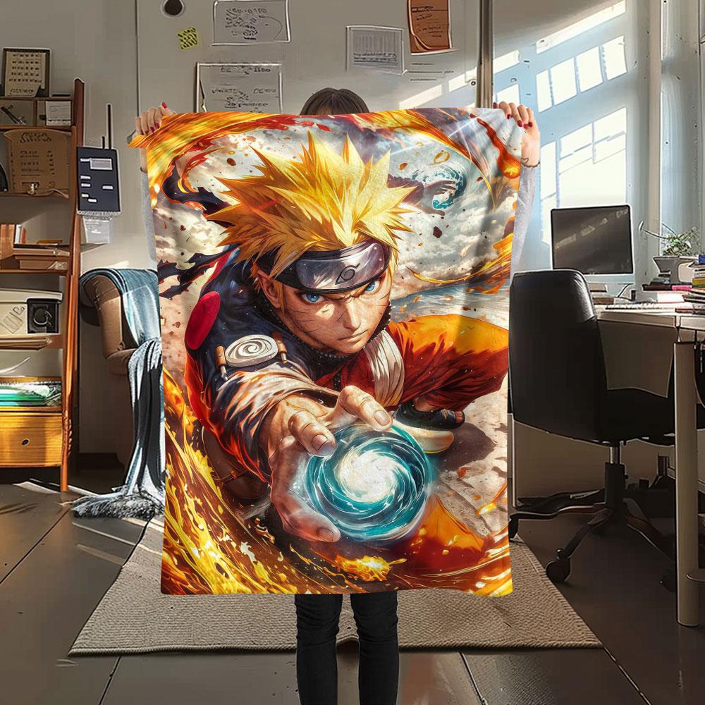 1Pc Naruto Lightning Print Flannel Blanket, High Quality Comfortable for All Seasons, Home Decor, Warmth and Comfort, Perfect for Christmas Gifts