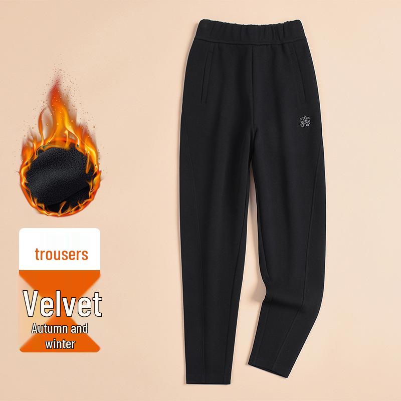 Blue Women's High-Waisted Fleece-Lined Sweatpants with Drawstring Ankle Cuffs, Petite Nine-Point Length, 2025 Edition.