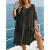 Fashion V Neck Swimsuit Cover Up Dress Hollow Out Backless Beachwear Shirt Loose Vacation Summer Sunscreen Smock for Women