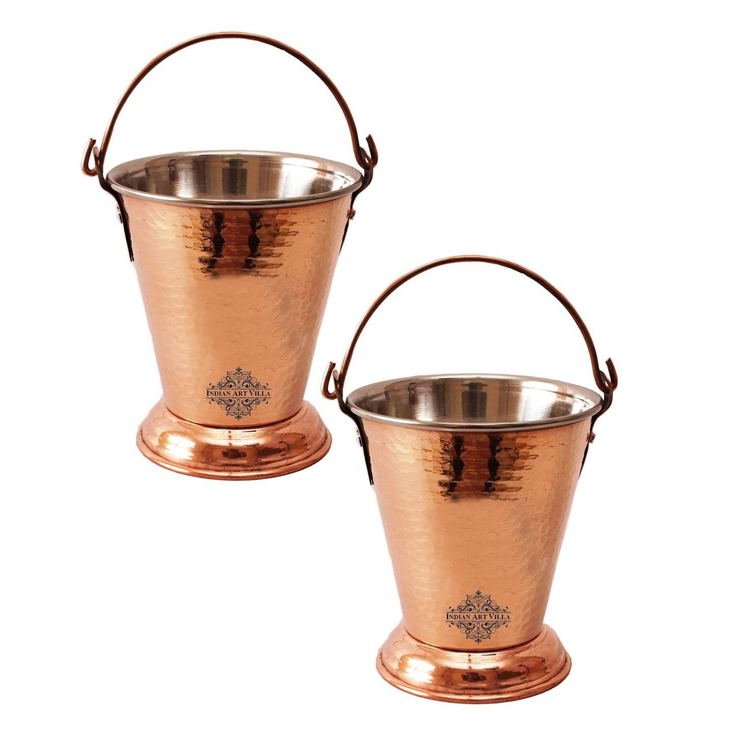 

Ведро из стали с чеканным медным дизайном, сервировочная посуда и столовая посуда для дома, отеля и ресторанов, объем - 400 мл, набор из 2 штук