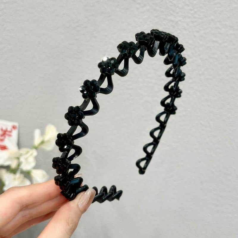 Non-slip Rhinestone Women Girls Headbands Solid Wave Hairbands Bezel Fashion Hair Hoop Ladies Boutique Hair Accessories
