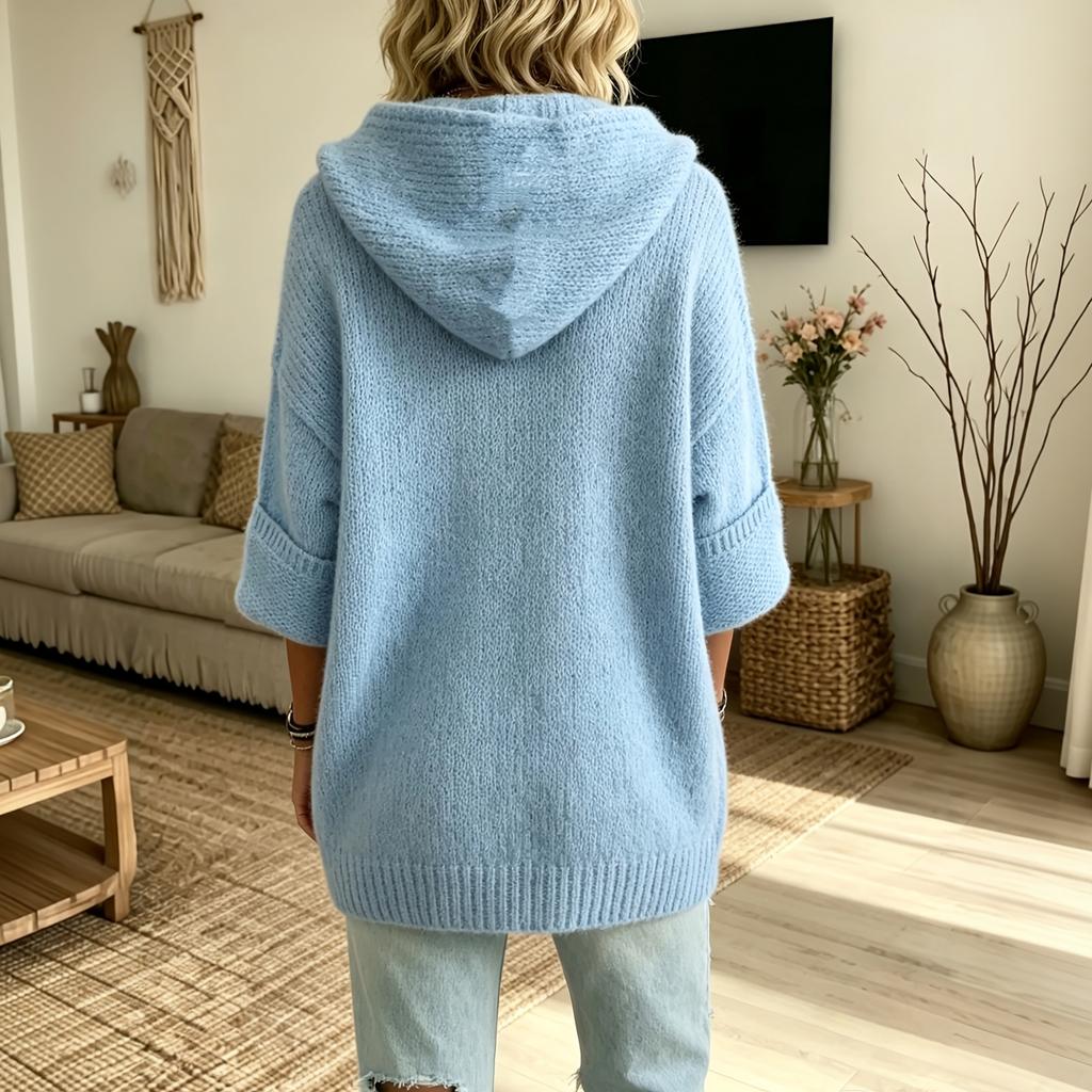 Cardigan con cappuccio e bottoni a manica lunga colorato da donna per autunno inverno