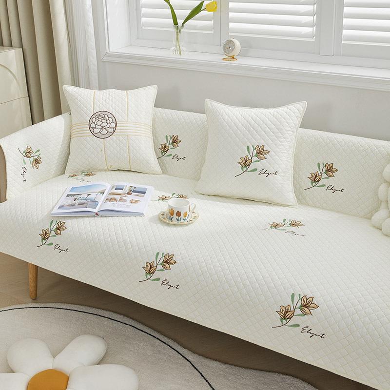 Summer Pure Cotton Washed Sofa Cushion Four Seasons Universal Non-Slip Embroidery Simple Cloth Cotton Backrest Towel Cover Cloth