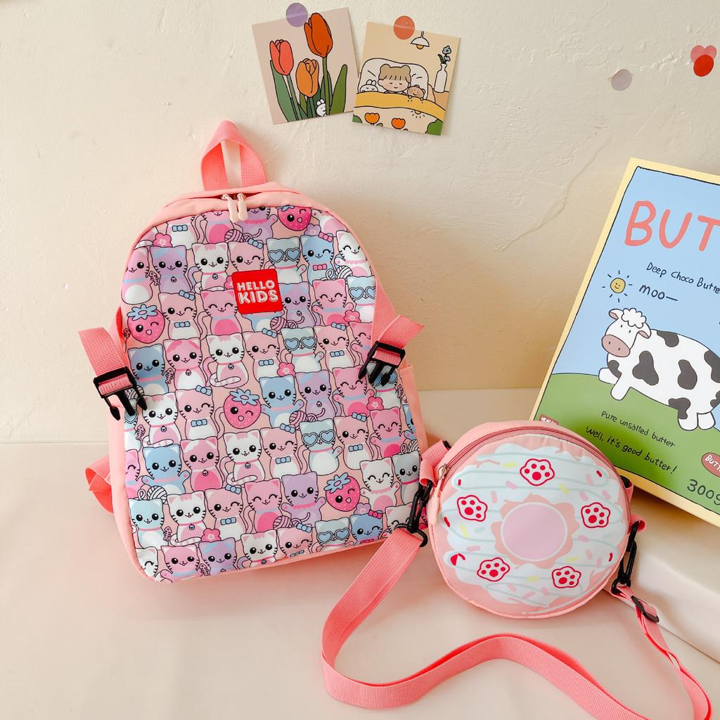 Cute Breathable Pink Nylon Cartoon Cat Toddler Backpack For School Kids