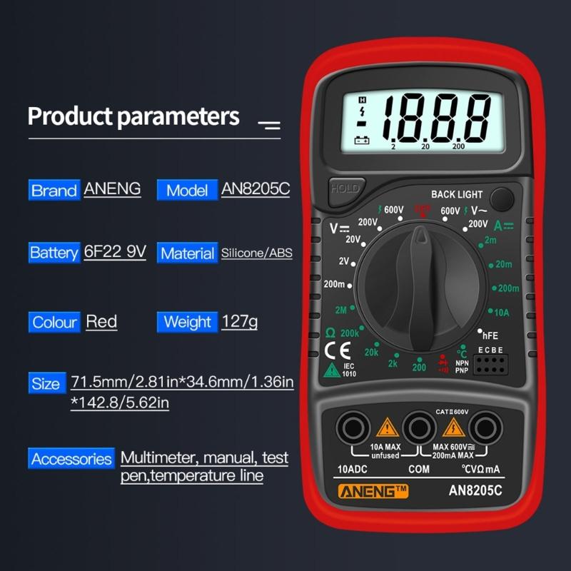 ANENG-AC/DC Ammeter Volt Ohm Tester Meter Diode-Audion Multimeter with Thermocouple Electrical Tester Meter 1999 Counts