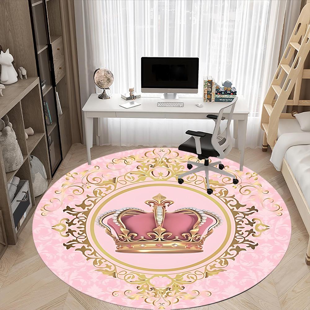 1pc Crown PrintChair Carpet for Office, Indoor Non-Slip Washable Polyester Fiber Carpet, Mat For Office, Machine Washable