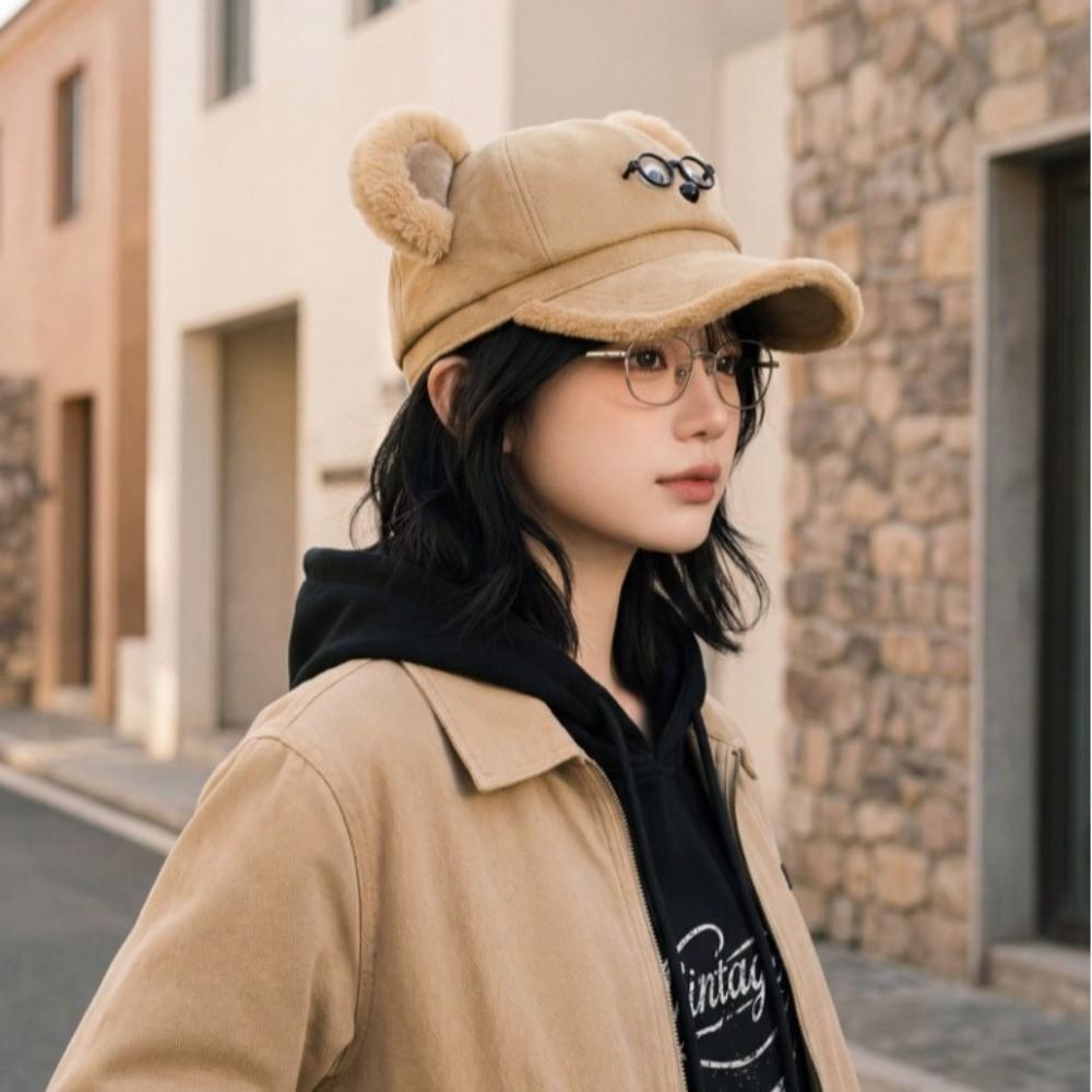 Thickened Baseball Hat Cartoon Bear Beret Hat Cute Octagonal Cap
