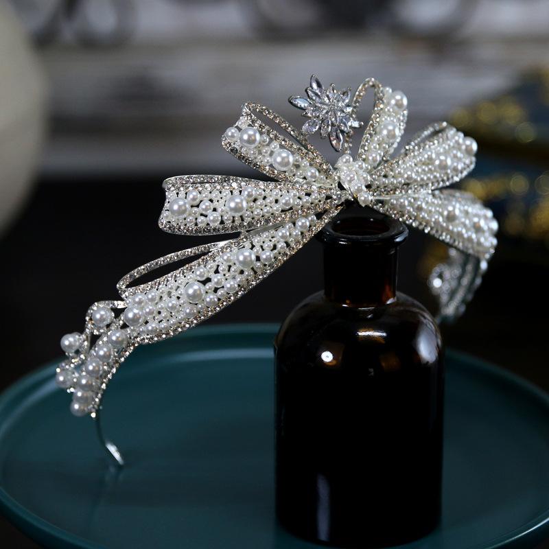 Perlová Nová Korejská Styl Exquisite Zirkonová Mašlička Nevěsta Svatba Koruna Tiaru Koruna Tiaru Svatba Vlasové Doplňky