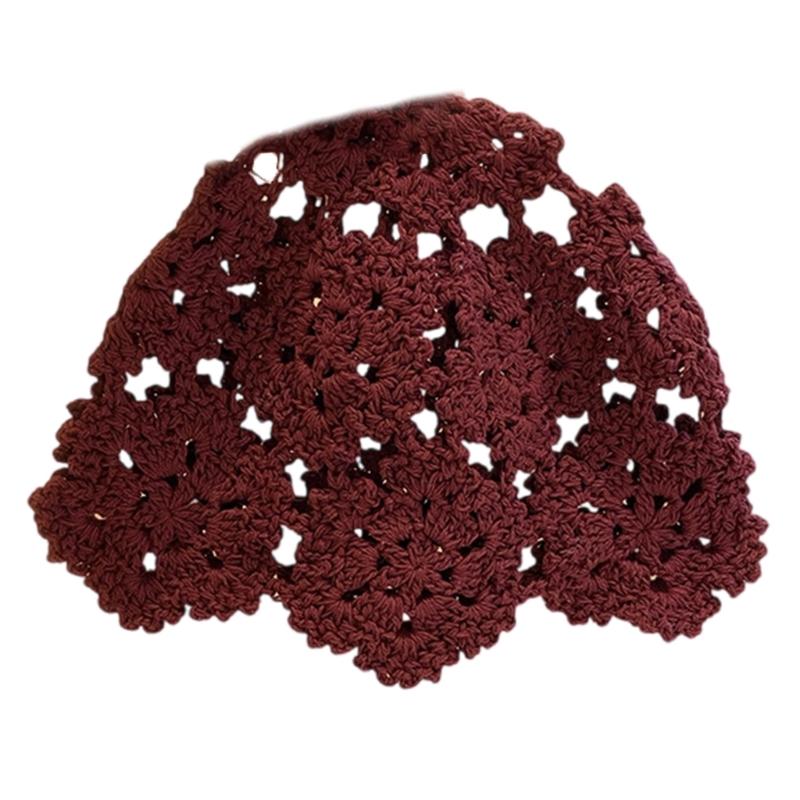 Fashion Hollowed Skull Hat Handmade Crochet Beanies Hat Flower Pattern Pullover Hat for Women Girl Various Occasion
