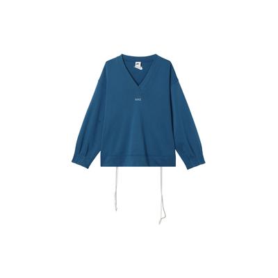 Sportswear Solid V-Neck Casual Loose Sweatshirt Women Sweatshirt Dock-Blue DM6156-404