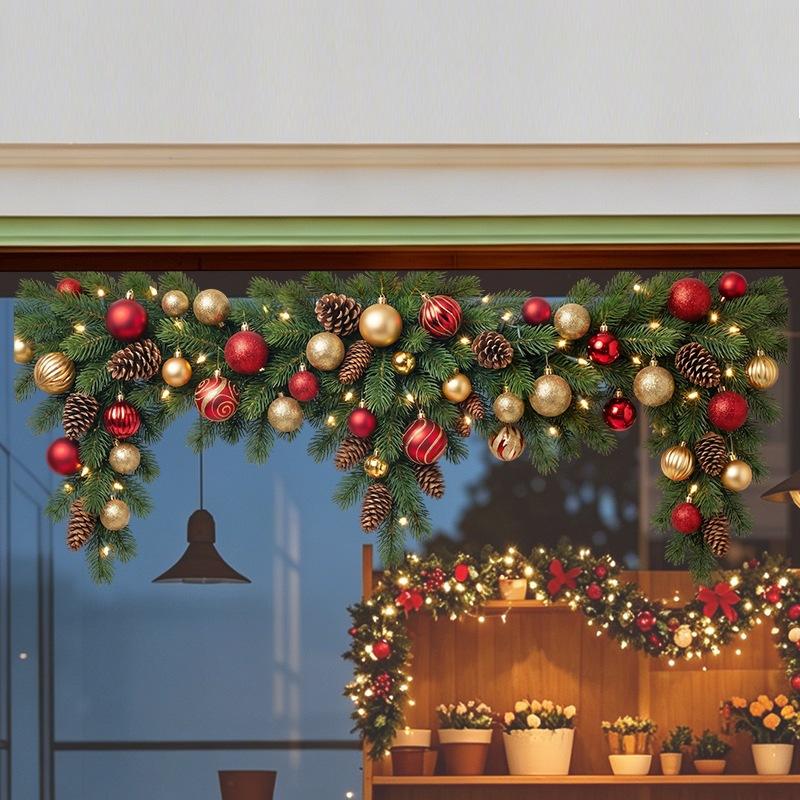 Christmas Garland Window Cling Static Window Sticker Pine Branch Ornament Glass Decal Removable Holiday Home Decoration