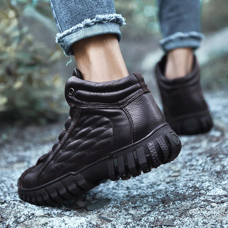 MCTIN Winter Trekking Snow Boots Warm Fur Barefoot Boots Outdoor Leather Ankle Booties Men Women Hiking Shoes