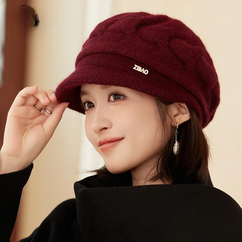 Béret épais et chaud pour femme, tendance, simple et polyvalent, idéal pour l'hiver au quotidien.