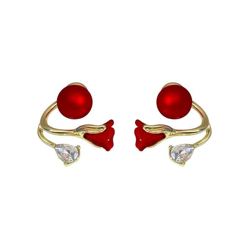 Koreanische Blumen-Steckohrringe für Damen Exquisite Vielseitige Imitationsperlen-Fischschwanz-Ohrringe Hochzeitsparty-Schmuck