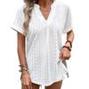 Summer Women T Shirt Casual Ladies Tops V Neck Jacquard Short Sleeve Women's T-shirt Tops