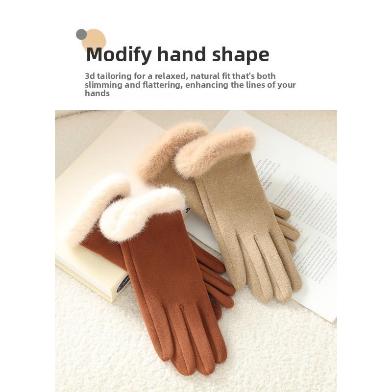 Meier Damen Herbst- und Winter-Plüsch-Dicke Thermohandschuhe, Selbstheizende Reit-Deutsche Plüschmund-Touchscreen-Handschuhe