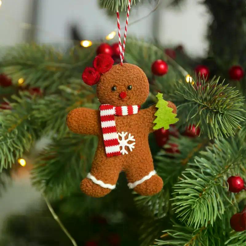 1/3/6Pcs Christmas Fuzzy Gingerbread Man Doll Xmas Tree Pendants New Year Kids Gift Hanging Ornaments Christmas Decorations For