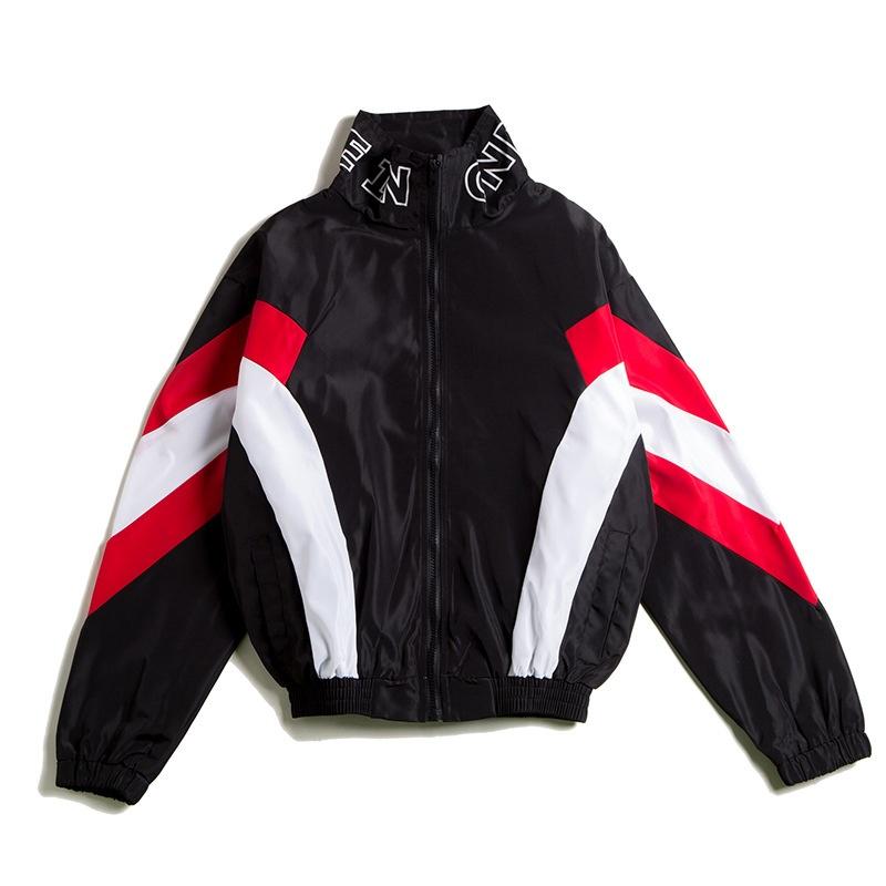 Retro Colorblocked Track Jacket Windbreaker Jacket Athletic Hip Hop Outdoor Windproof Coat