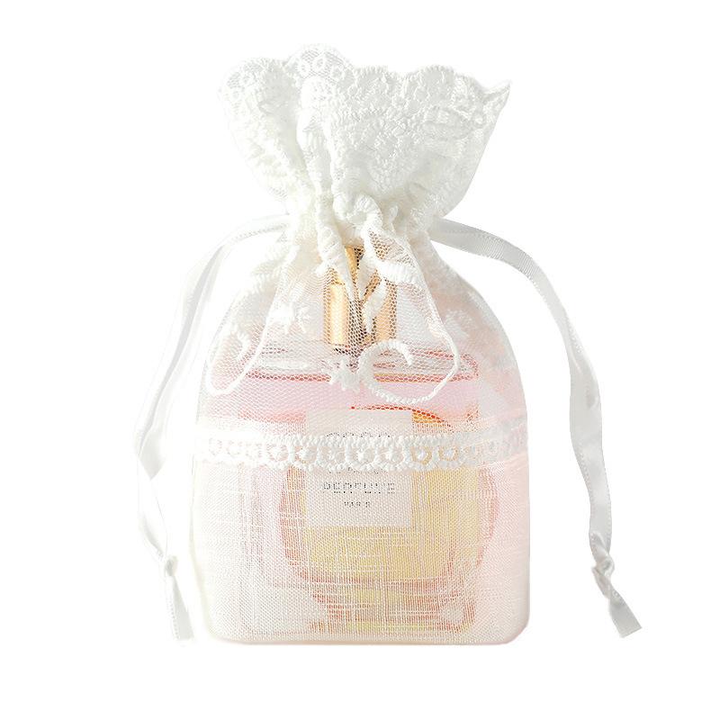 New 10X14CM Five Petal Flower White Lace Yarn Bag Folded Bottom Jewelry Drawstring Bag Creative Gift Slub Yarn Drawstring Pocket