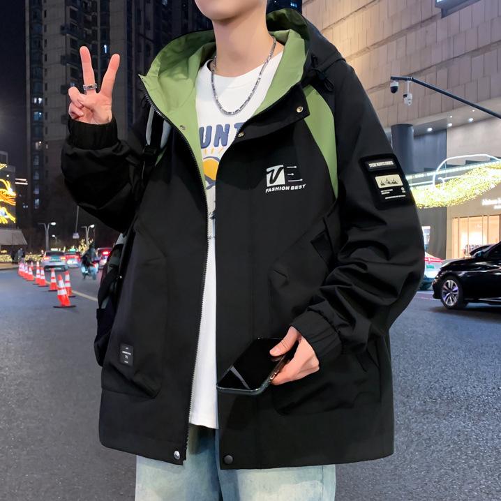 2025 Spring Men's Trendy Hong Kong Style Hooded Jacket - Fashionable, Versatile, Loose-Fit for Youth & Students