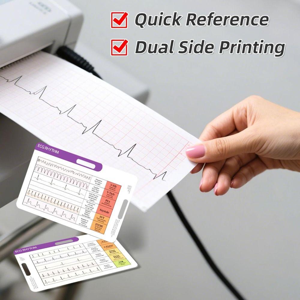 Quick Reference EKG Rhythm Interpretation Card DIY Dual-Sided Interpretations Pocket Card Portable ECG Badge Card
