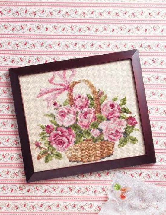 Olympus Cross Stitch Embroidery Flower Rose 887 Kit, Series, Basket, Beige,