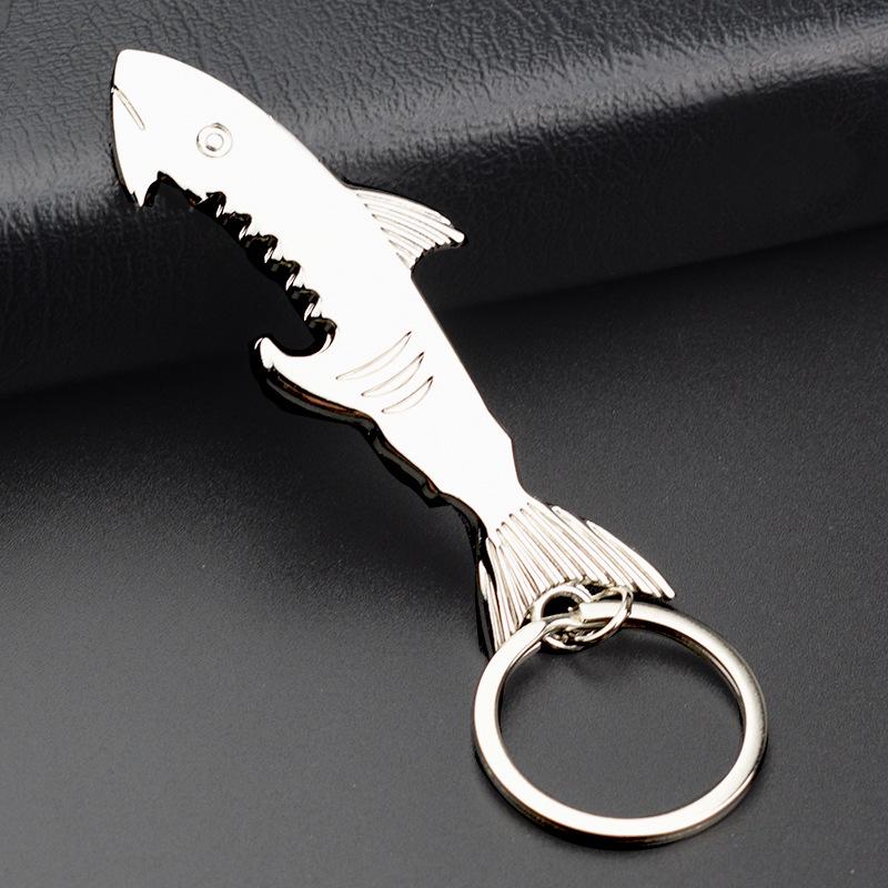 Haai Flesopener Multifunctionele Sleutelhanger - Metalen Sleutelhanger met Graveerbaar Logo, Creatief Cadeau