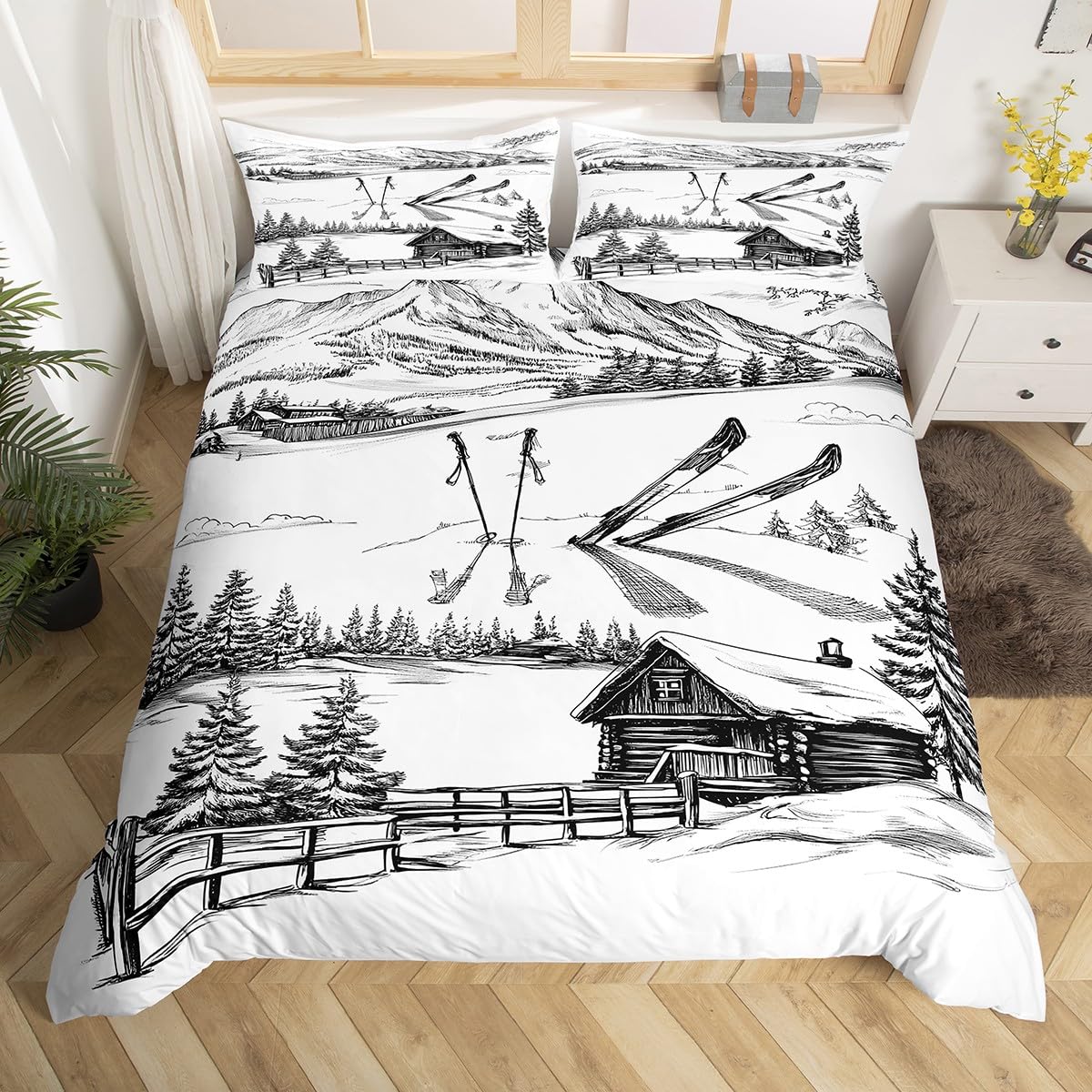

Ski Soft Duvet Cover Set Twin Quen for Young Boys Young Girls Winter Extreme Sports Games Beding Set 2/3Pcs Carton Skier Snowboard Comfortable Quilt 135*200cm Eu-Single