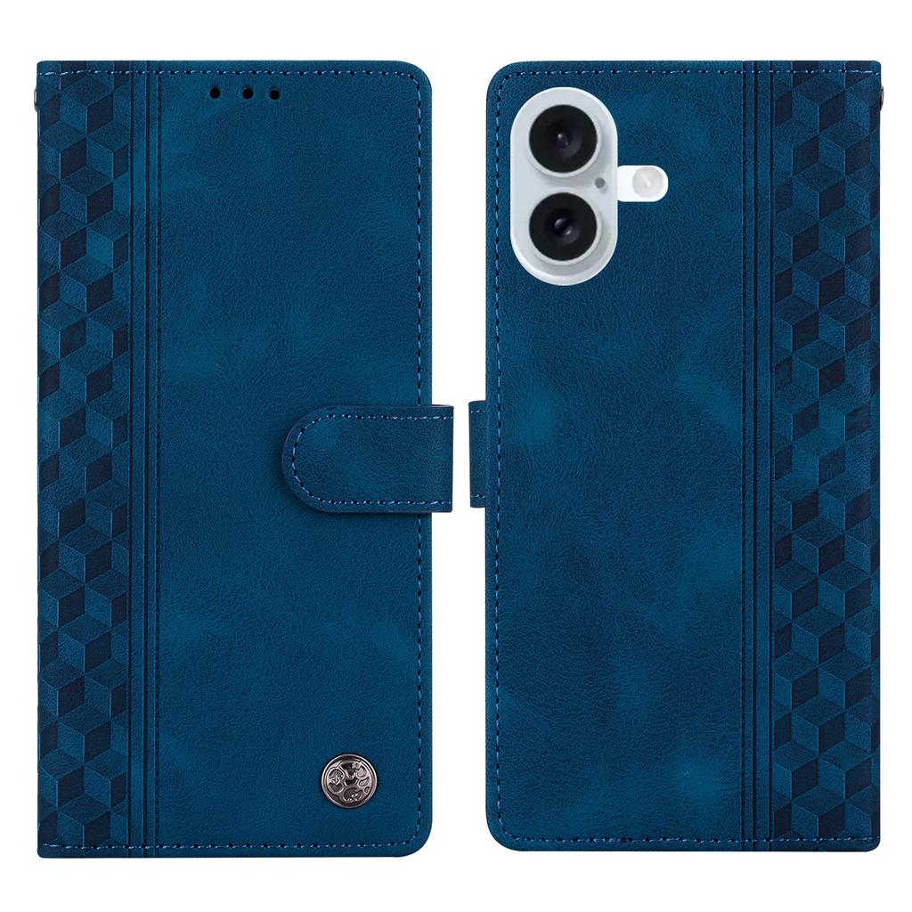 For iPhone 17 Leather Case Imprinted Checkered Pattern Wallet Stand Flip Phone Cover