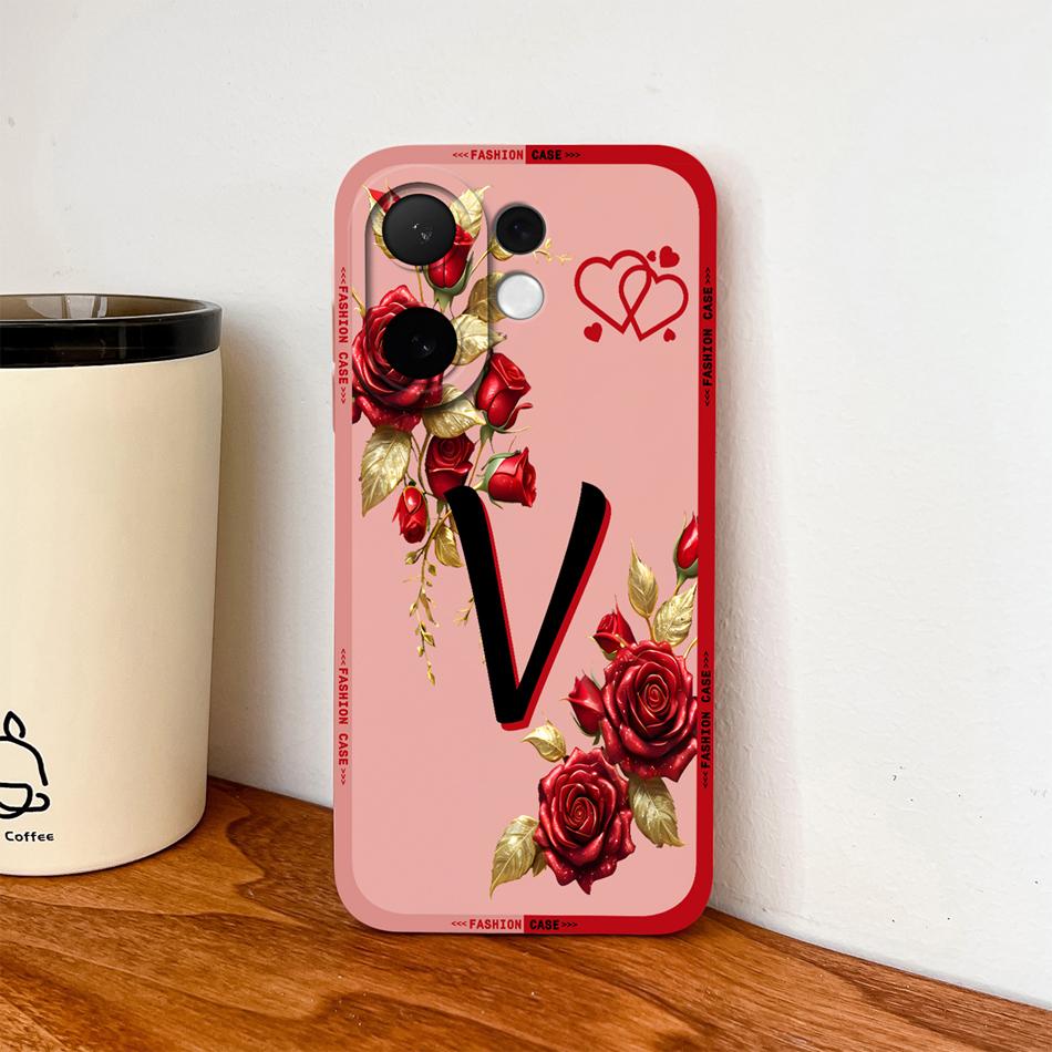 For Vivo V60 Lite 5G Phone Case Fashion Rose Letters Soft Liquid Silicone Housing For Vivo V 60 Camera Coverage Anti Drop Shell