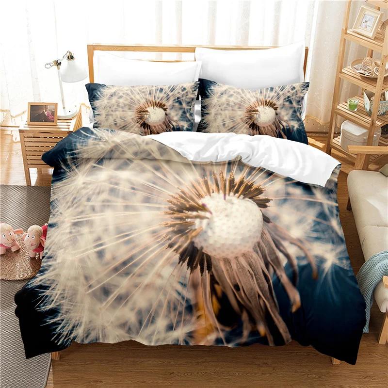 Print White Dandelion Sunflower Bedding King Bedroom Quilt Cover Set Black Blue Duvet Set Pillowcases Decorative 2/3Pcs Set