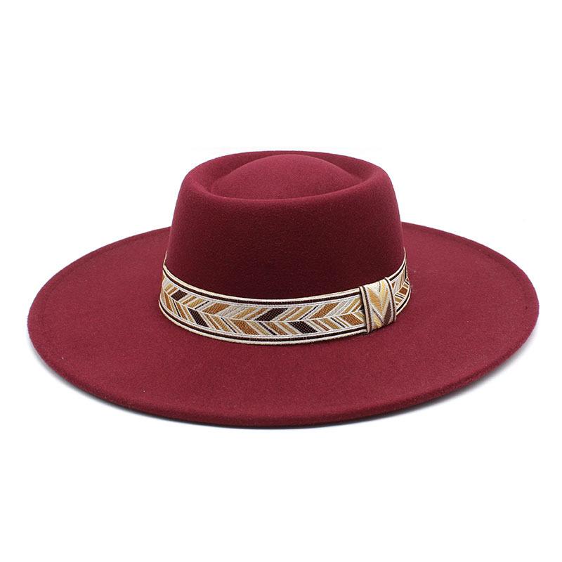 Retro Simple Solid Color Wool 9.5Cm Brim Men'S And Women'S Warm Outdoor Oval Ring Top Hat