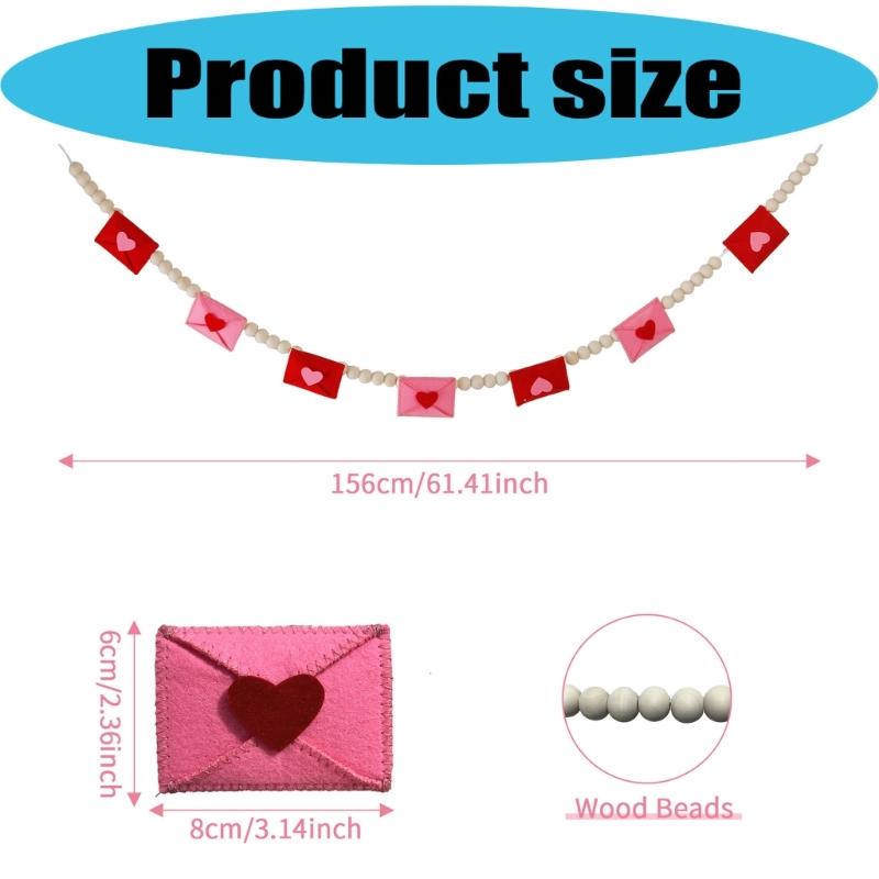 Wooden Beaded Felt Fabric Envelope Bunting Hanging Decoration For Wedding Valentine's Day Birthday Festival Celebration
