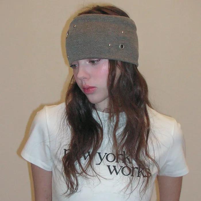 METAL EYELET WIDE HAIR BANDANA_BROWN