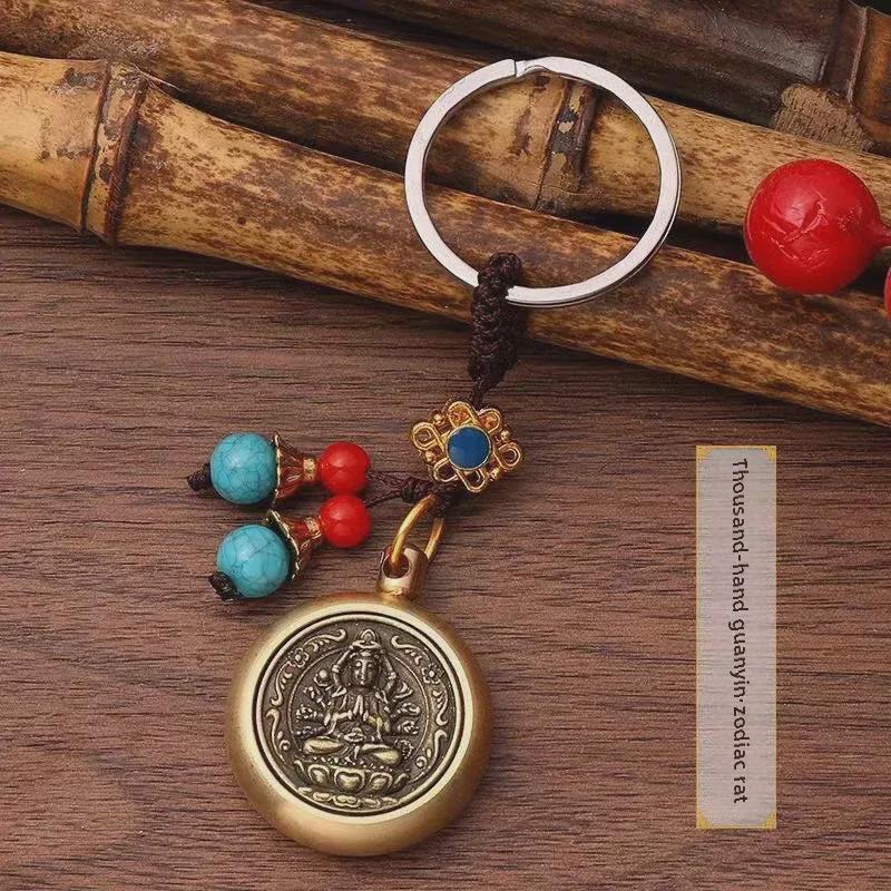 Brass Zodiac Guardian Keychain: Eight Birth-Year Gods for Prosperity