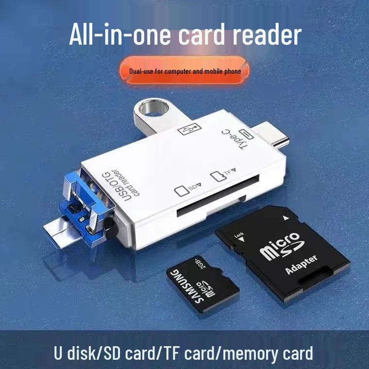 6-in-1 USB 3.0 Type-C Card Reader for Android & Computers, OTG SD/TF/U Disk Compatible.