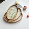 3Pcs Vintage Oval Handmade Rattan Woven Tray Nordic Natural Colorful Shells Weaving Fruit Storage Basket Breakfast Serving Trays