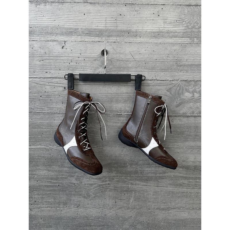 Cowhide version~ inner height increase 5cm retro Martin boots women's small short boots sports style boots high top German training shoes boxing boots