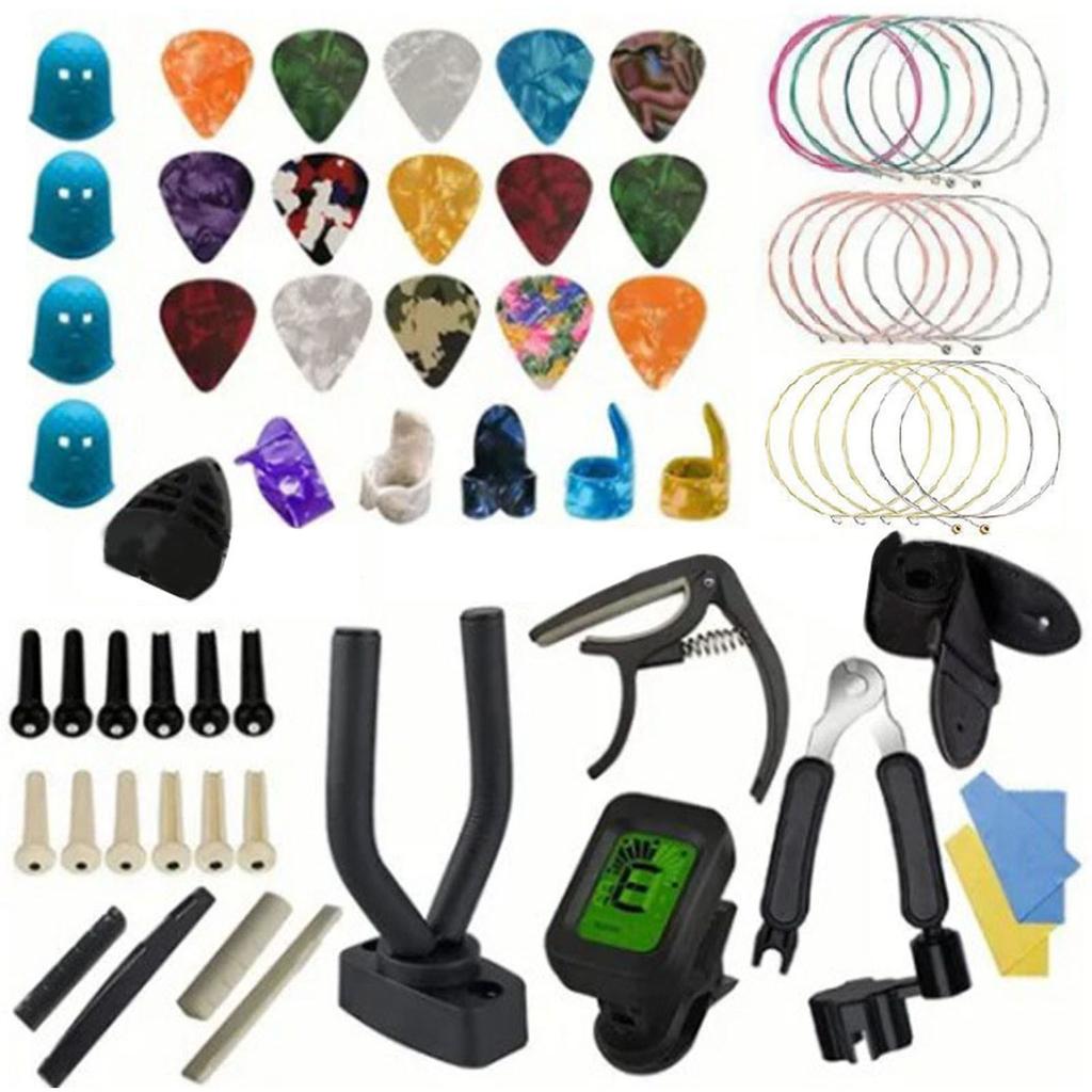 66Pcs Guitar Accessories Kit Tuner Capo Pick Bracket Repair Tools Set for Banjo Mandolin