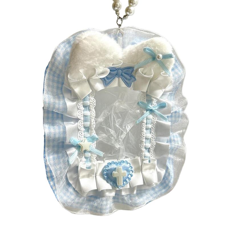 Diy Plush Lace Poker Card Holder Kpop Photocard Case Ribbon Bow Lolita Sweet Toploader Anime Itabag Ornament Id Card Display