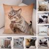 Cute Cat Dog Photo Cushion Cover Realistic Animal Portrait Print Soft Blend Sofa Living Room Bedroom Home Decor Throw PillowCase
